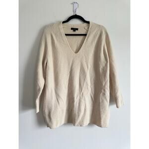 J.Crew XS V-Neck Sweater Cream Alpaca Wool Blend Pullover Tunic Ribbed Hem Cozy